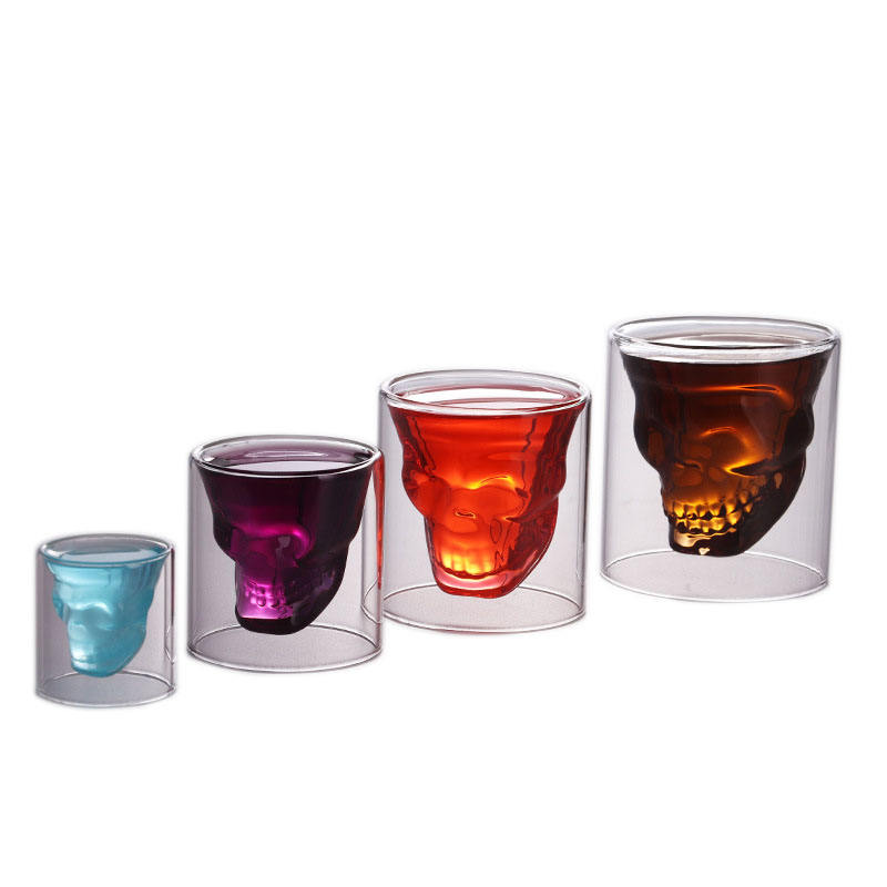 Custom 10oz 250ml Double Wall Crystal Skull Head Shape Shot Glass